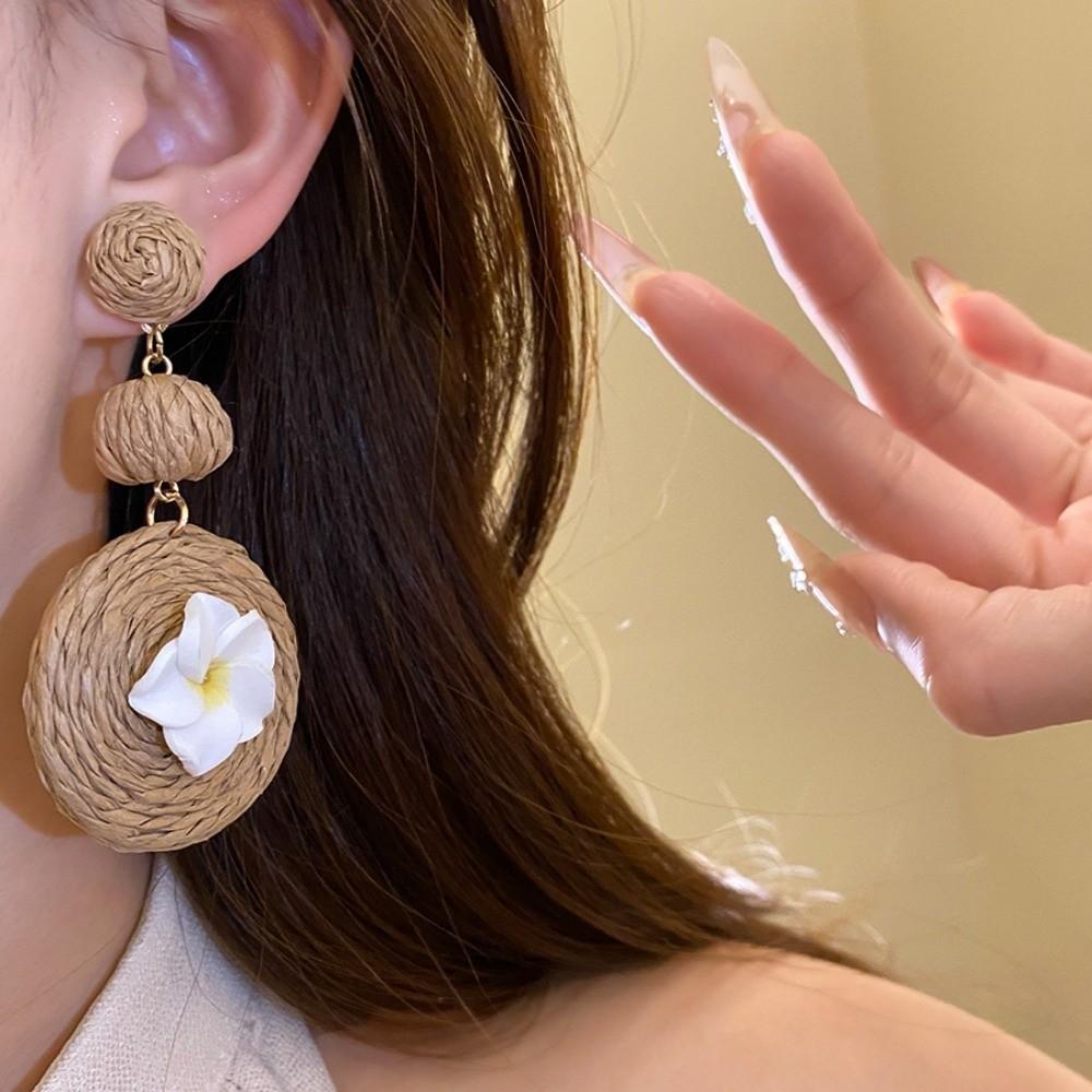 1 pair Ethnic Style Thai Seaside Eardrops Bohemian Style Raffia Grass Earrings  Girls