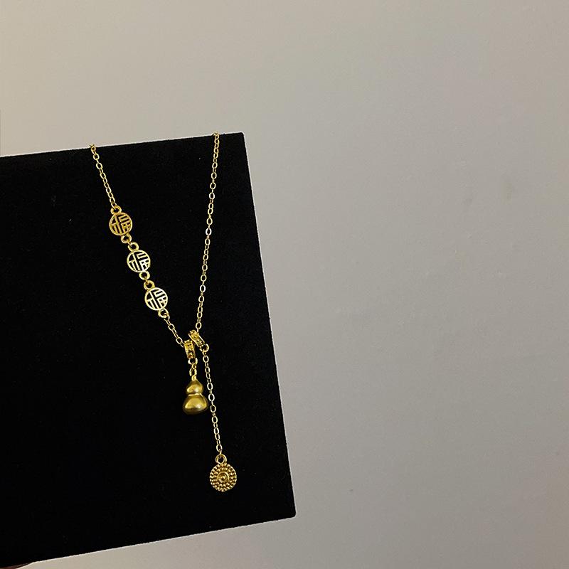 New Chinese Gourd Ruyi Lock Pendant Gold Necklace Women'S Light Luxury High-End Exquisite Versatile Neck Chain Sweater Chain