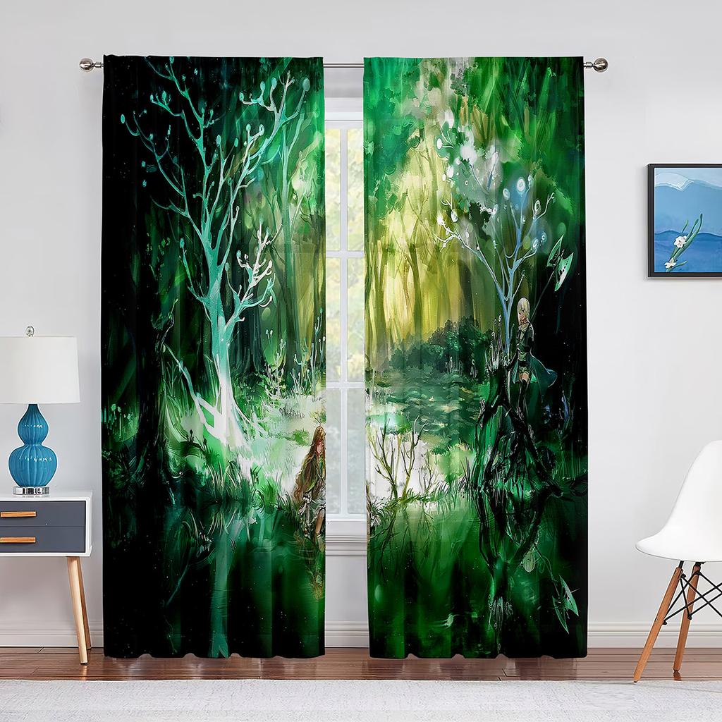 Fantazyjny Czarodziejski Zielony Las Przezroczysty Woalowy Zasłona Grzybowo-Kwiatowy Tiulowe Zasłony Okienne do Dekoracji Salonu Sypialni Kuchni
