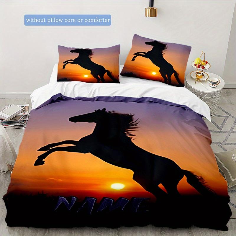 Sunset With Horses Duvet Cover Soft Bedding Set For Bedroomdorm Personalized Name Threepiece Set 1 Duvet Cover And 2 Pillowcases Perfect Gift For All