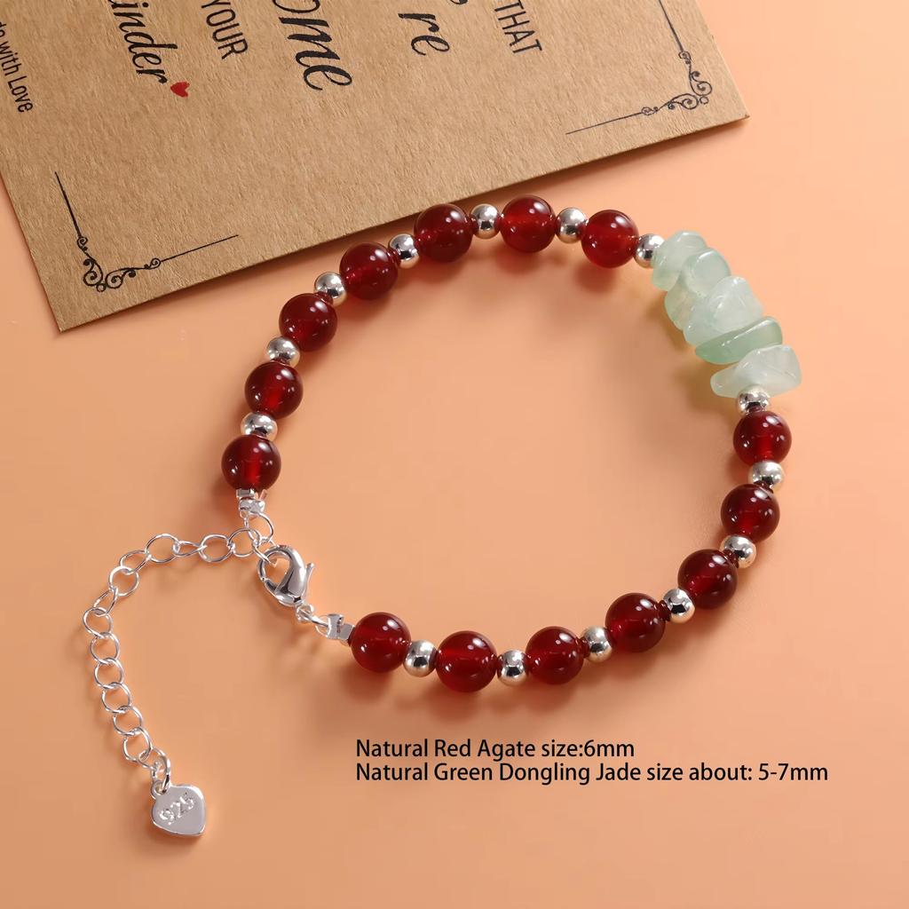 PANJBJ 925 Sterling Silver Red Agate Bead Bracelet for Women Fish Shape Retro Bead Design Versatile Jewelry Gifts Dropshipping