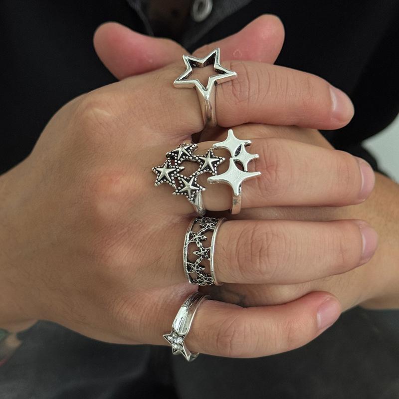 5Pcs/Set Creative Personalized Stars Open Rings For Men Goth Adjustable Knuckle Ring Jewelry