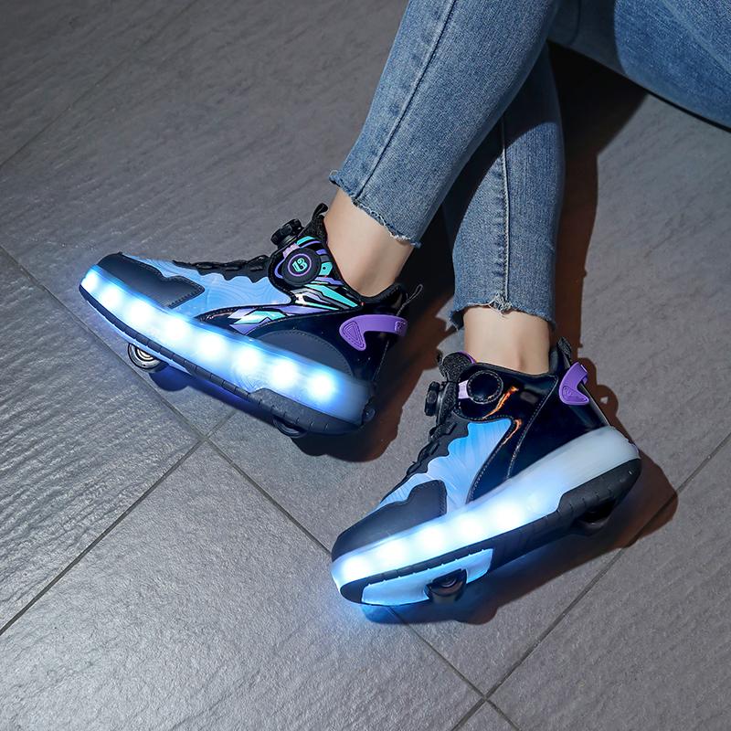 USB LED Light Sneakers for Kids Children Roller Skates Wheels Shoes Glowing Sport Shoes