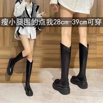 Thick-soled Knight Boots Women's New Spring and Autumn Single Boots Thin Boots High Boots But Knee Boots Increase In Height