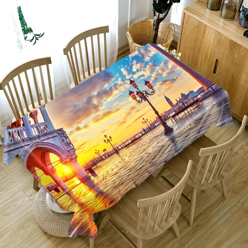 Tykk bomull duk Bay City View Nattlys mønster rektangulær rund duk for bryllup piknikfest