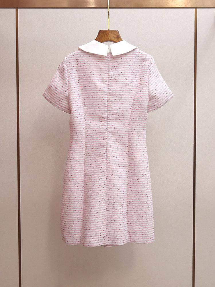 Sweet Pink Color-Block Doll Collar Dress - Spring/Summer Women's Short Sleeve Style
