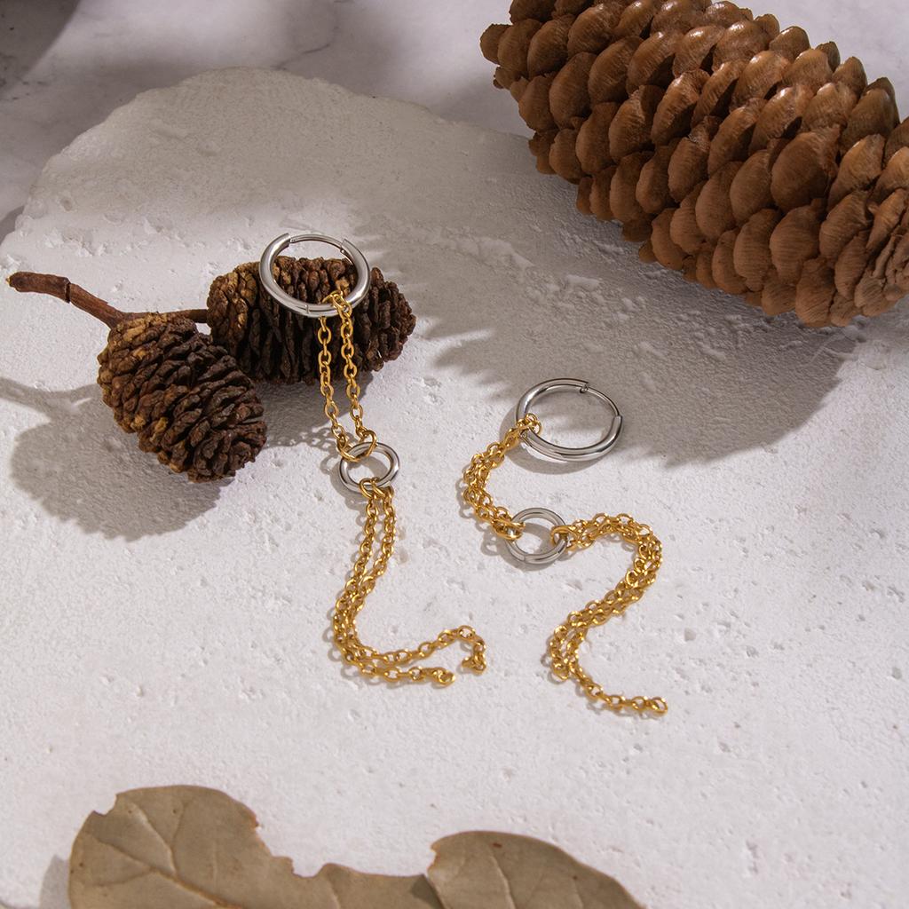Yori Stainless Steel Two-tone Circular Chain Tassel Earrings Waterproof for Women Delicate Popular Jewelry Wholesale 2025