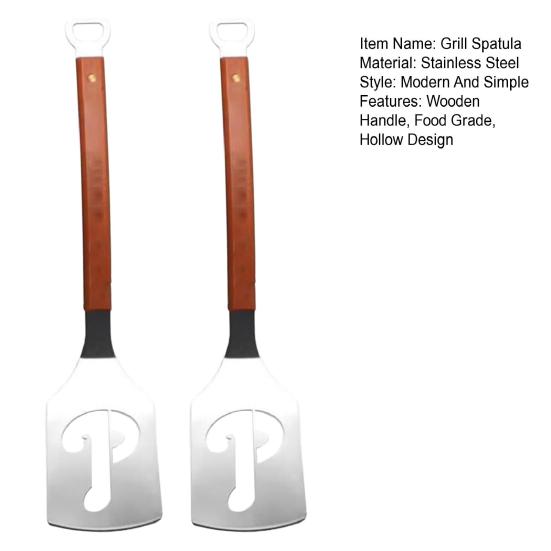 Grilovací obracečka s dřevěnou rukojetí Nerezová obracečka na hamburgerové placičky Profesionální dutá obracečka snižující zbytky tuku na placičky slaninu