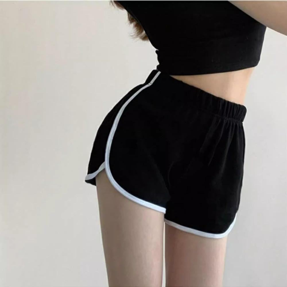 Women's High Waist Athletic Shorts Contrast Stripe Loose Fit Hot Pants Summer Yoga Running Casual Loungewear Sweat Shorts