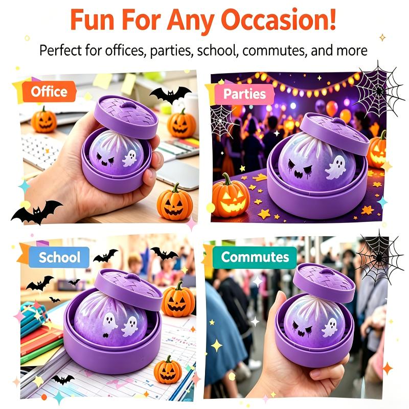 Halloween Knödel Stressball, Niedliches Geist Monster Brötchen Knet-Fidget-Spielzeug mit Mini-Dampfgarer-Box