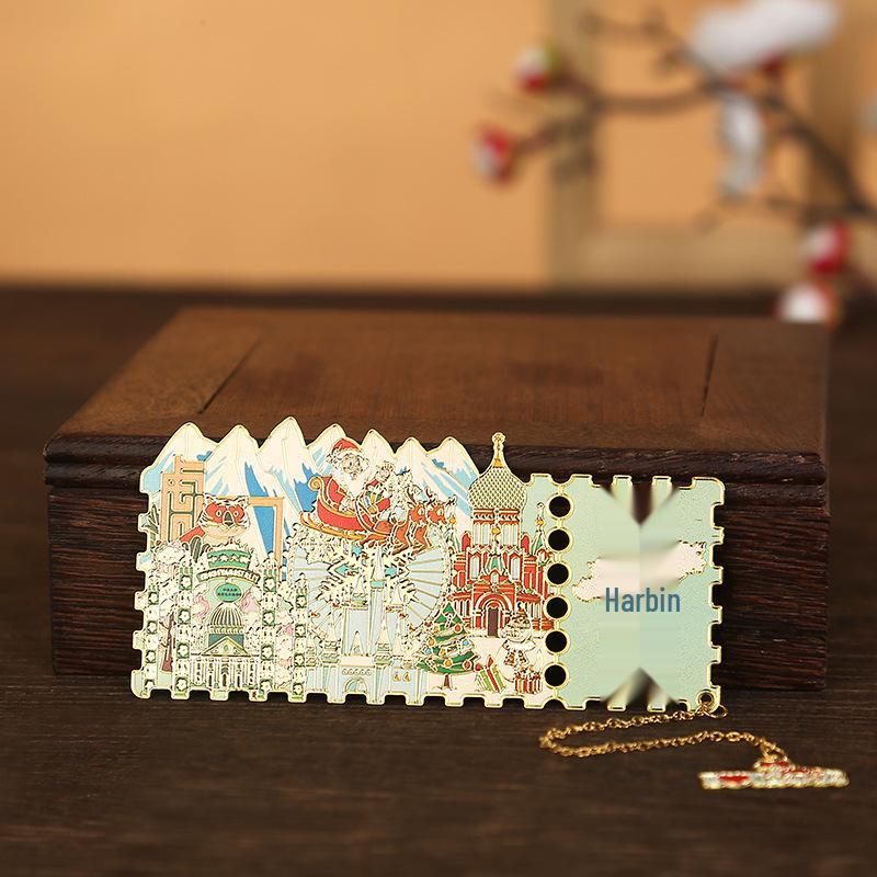 Harbin Attractions Metal Bookmark: Ice & Snow World, Central Street - Classical Chinese Style Souvenir Gift