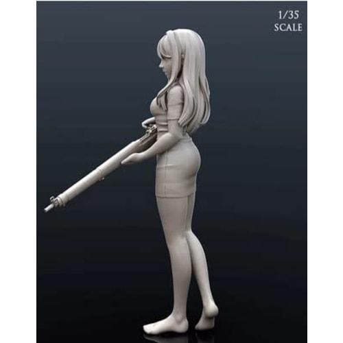 1/35 Scale Barefoot Maiden Setting Her Next Target with a Heavy Rifle - Unpainted Resin Assembly Kit Figure Plastic Model Doll Garage Kit