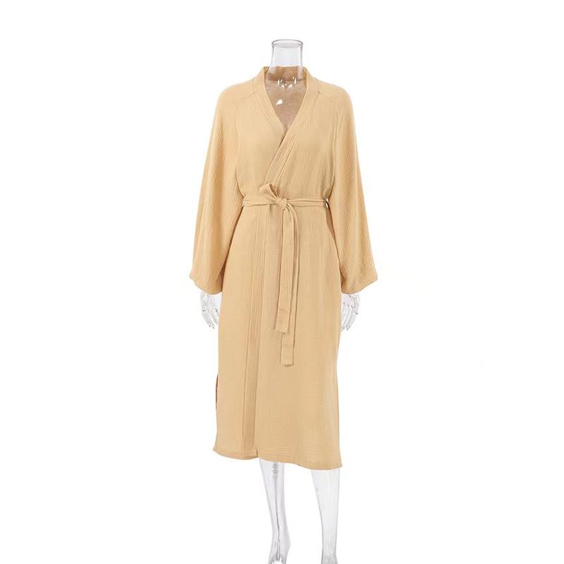 

Модный стиль Модное платье на шнуровке Свободное клетчатое платье с V-образным вырезом Домашняя одежда Платье-кардиган на шнуровке Khaki S