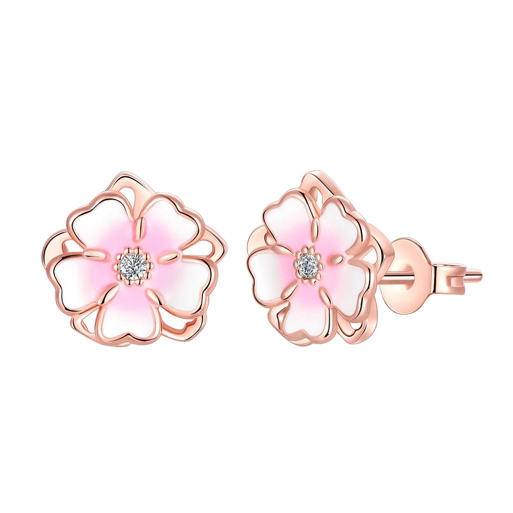 Seria Kwiatowa Kolczyki Sztyfty ze Srebra Próby 925 Motyl Fiołek Stokrotka Koniczyna Szczęście Romantyczna Biżuteria Ślubna Kolczyki z Kamieniem Cyrkonowym