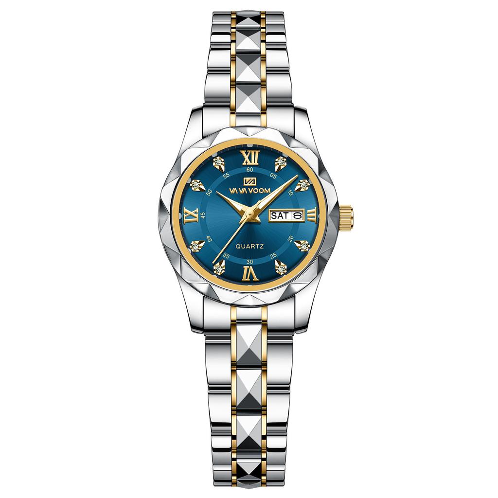 VA VA VOOM Quartz Watch Men Top Brand High Quality Stainless Steel 30M Waterproof Luminous Date Week Sports Business Wristwatches Women Quartz Watch