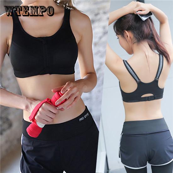 Dam Dragkedja Push Up Sportbehåar Stötsäkra Underkläder Löparväst Gym Träning Löpning Yoga