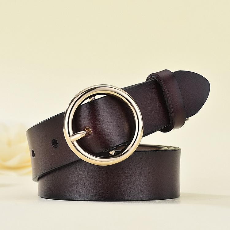 Belt Women'S Leather Belt, Women'S Round Buckle Cowhide Belt, Belt Women'S