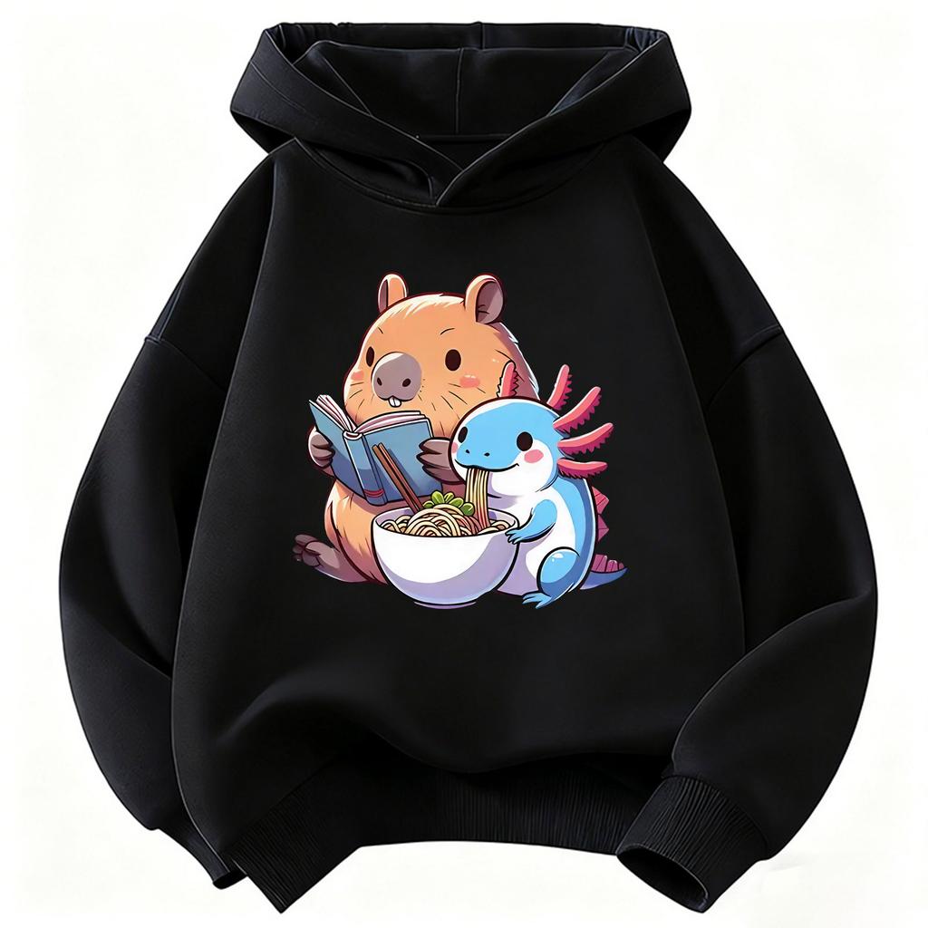 Capybara Eat Ramen Children's Hoodie Sweatshirt Cute Harajuku Hoody for Boys Girls Spring Casual Hoodies