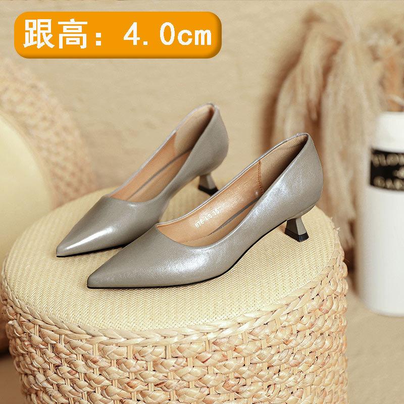 Black high heels, thin heel temperament, professional not tired shoes, soft leather pointed shallow mouth single shoes