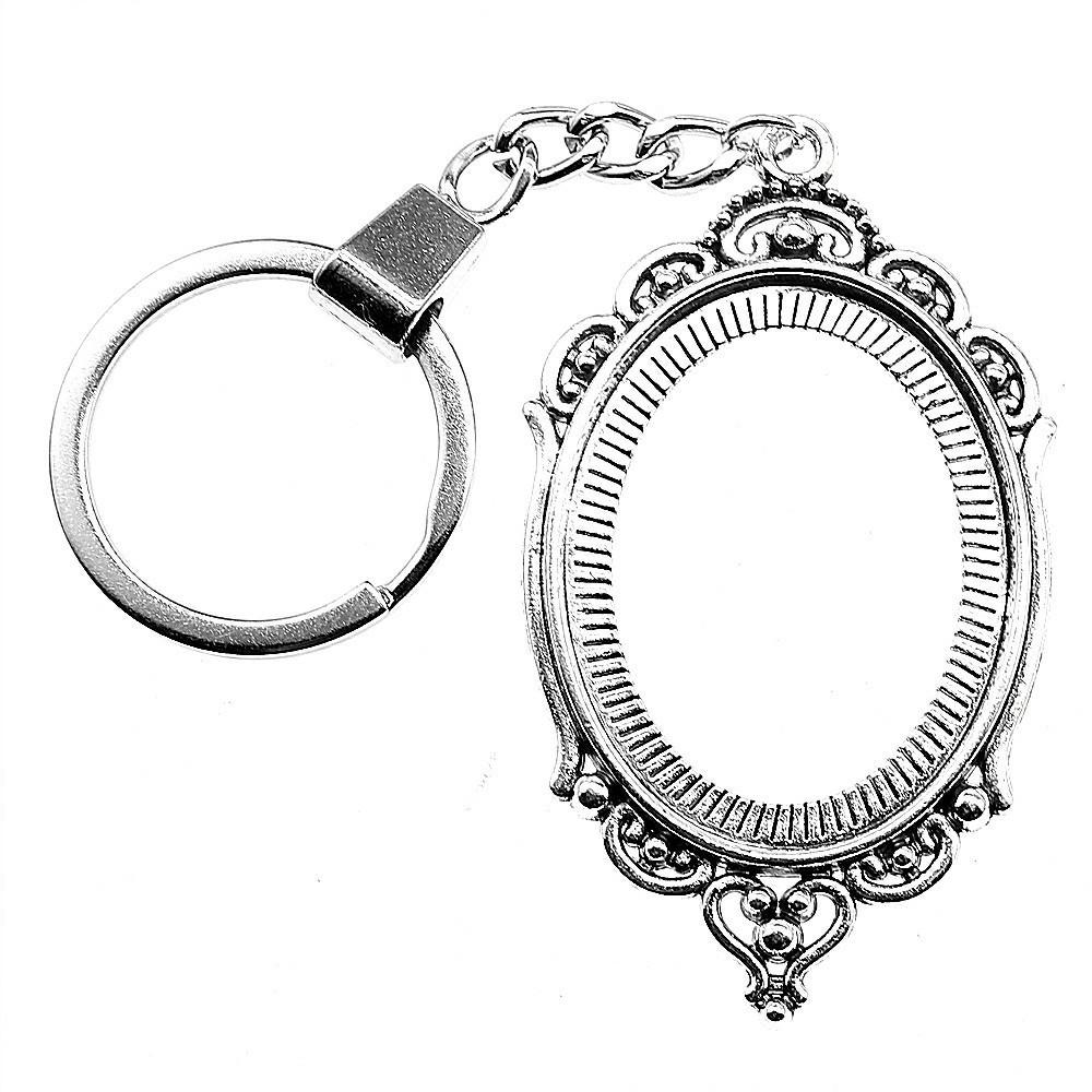 Heart Elliptical Glass Cabochon Base Setting Tray Blank Antique Bronze Metal Keychain for Family Gift