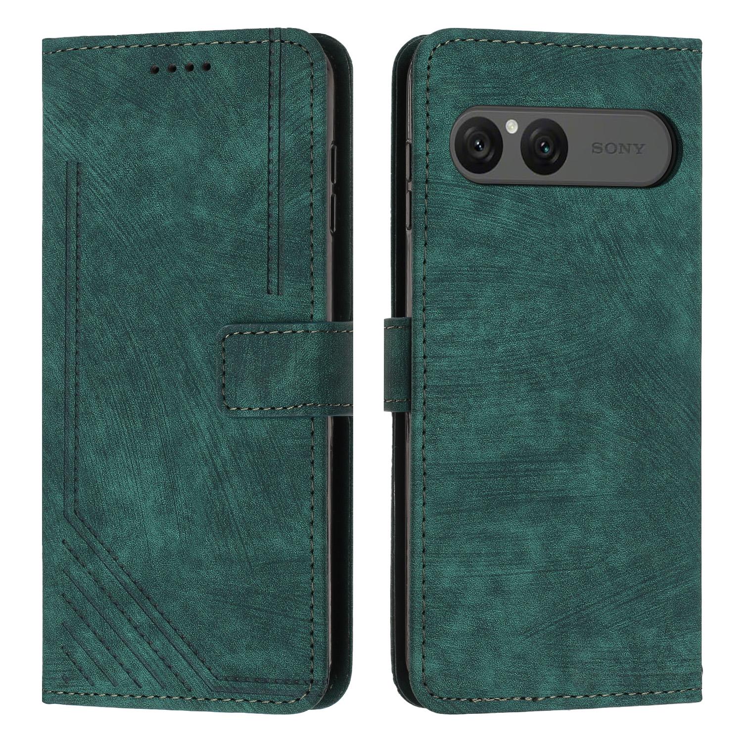 

For Sony Xperia 10 VII Stand Case Imprinted Lines Leather Phone Cover
