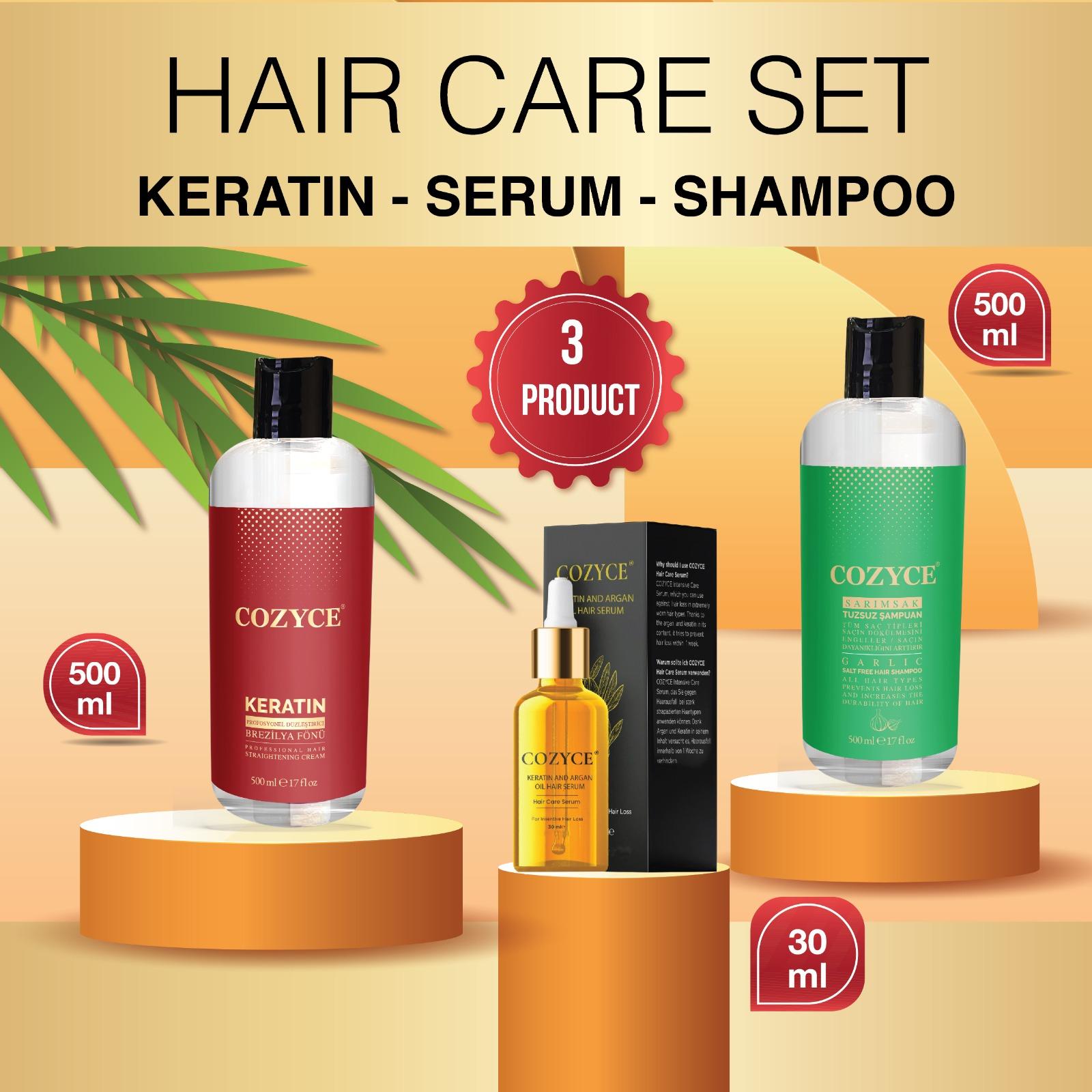 

Brezilya Fönü Keratin 500ML + Argan Saç Serumu30ML + Sarımsak Şampuan 500 Ml