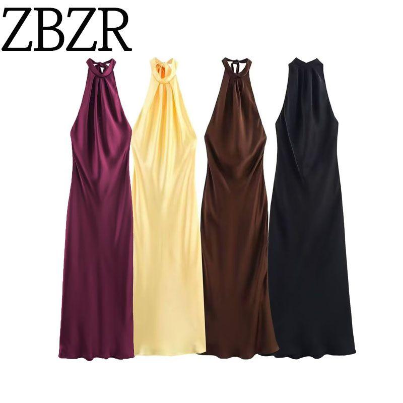 Zbzr Autumn New Women Clothes Western Style Sleeveless Backless Silk Satin Texture Loose Dress 3274548 700