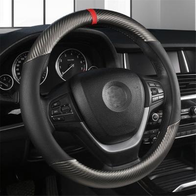 Carbon Fiber 15 In Car Steering Wheel Cover Black Leather Interior Decoration US