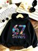 Kids Rainbow 67 Hoodie Autumn Winter Fleece Lined Cracked Number Print Long Sleeve Pullover Sweatshirt Casual