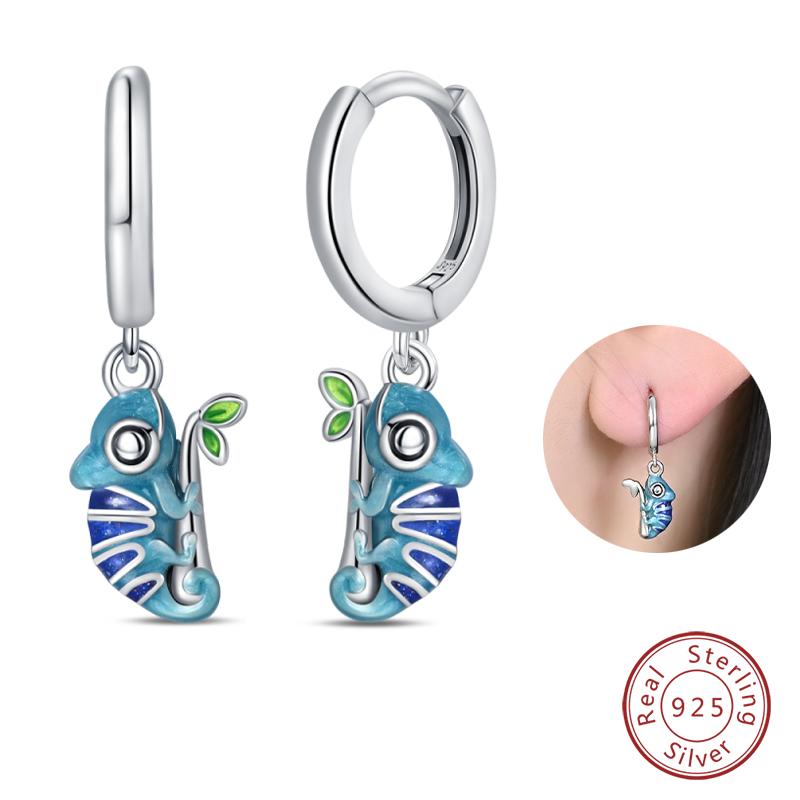 100% 925 Silver Colorful Butterfly Ladybug Rose Bow Pendant Earrings For Women Fashion Anniversary Party Jewelry Gifts