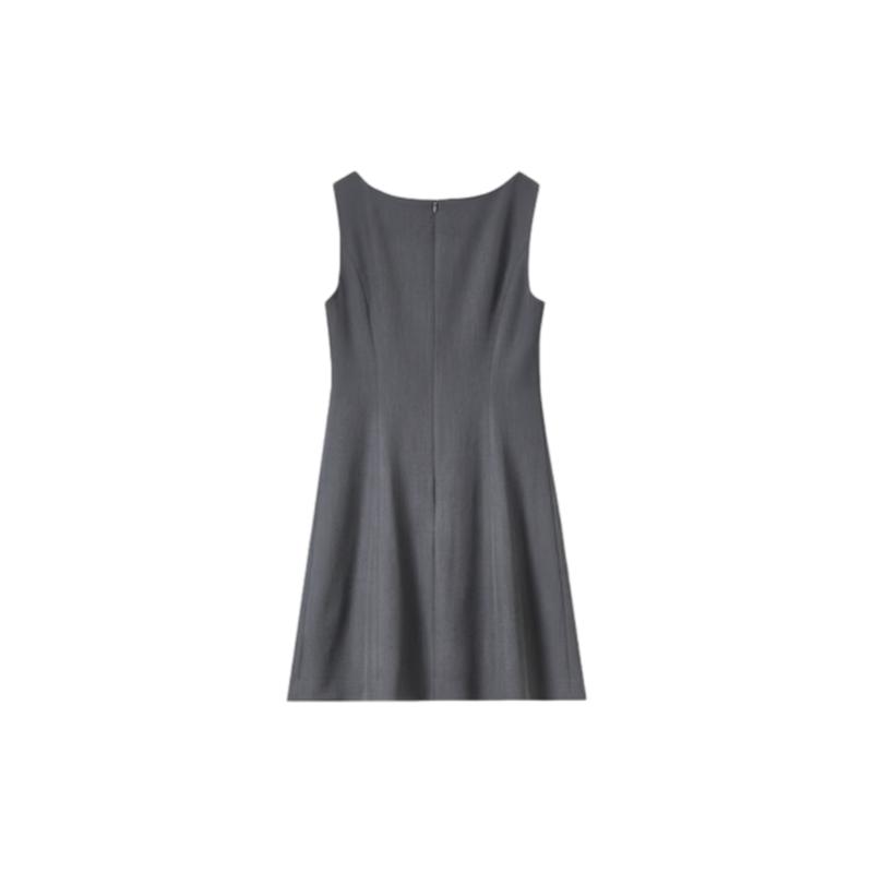 Sentubila Sleeveless Waist-Defined Slim Fit Elegant Gray Mid-Length Dress for Women Summer Office Wear