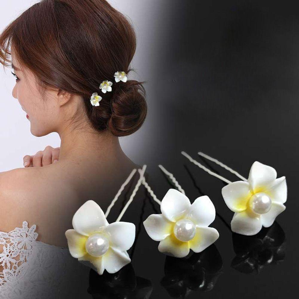 Metal Bridal Hairpin U-shaped Rhinestone Hair Clip Elegant Crystal Flower Hair Fork  Wedding