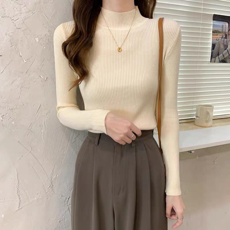 Women's Stylish Slim Fit Knitted Half Turtleneck Sweater - Long Sleeve Autumn/Winter Top