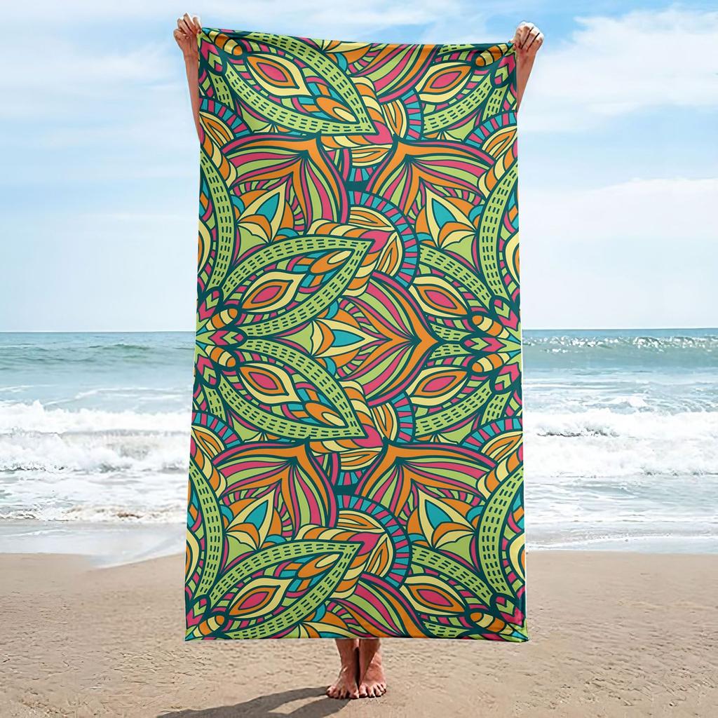 Elegant Green White Floral Beach Towel Polyester Quick Dry Sand Free Swimming Bath Towel For Women Summer Pool Vacation Travel