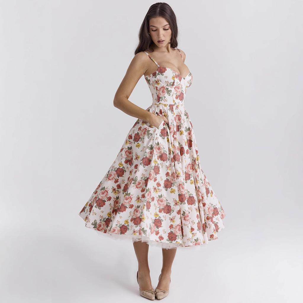 Neues Sommer-High-End-Prinzessinnenkleid Netz-Schwingboden-Doppellagen-Trägerkleid für Damen