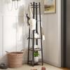 Coat Rack with 4 Levels, Free-Standing Clothes Stand, 8 Hooks, 4 Shelves, Industrial Style, Metal, Chipboard, Brown