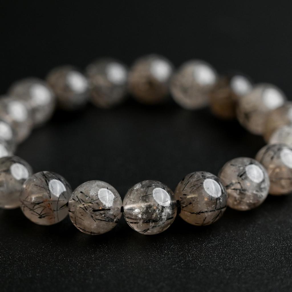 Eigado Black Smoky Rutilated Quartz Bracelet Tourmaline In 10mm 15cm Wrist Limited Natural Power Prayer Good Luck Feng Shui (Black Quartz), Stone,
