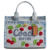 Cargo 20 Kirschstickerei Reißverschluss Abnehmbarer Schultergurt Denim und Leder Tragetasche Kleine Damen-Tragetasche Blau CDY91-B4EI