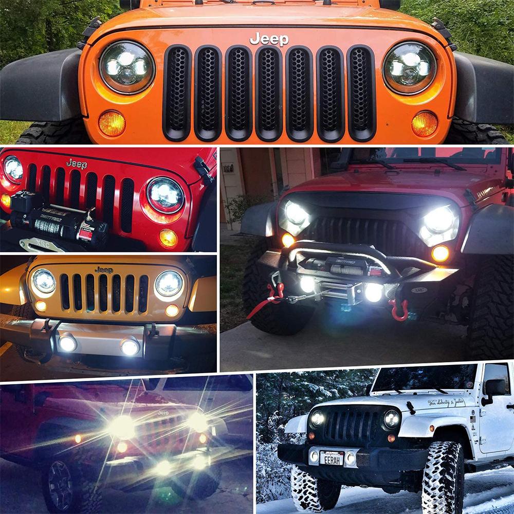 Motorcycle 7 Inch Headlight Round LED Headlamp Projection Moto Black Head Light for Jeep Wrangler 1997-2015 Universal Lamp