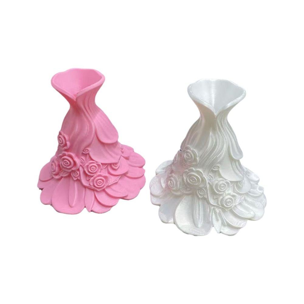 Gown-Shaped 3D Printed Flower Vases Rose Relief Decorative Vase Elegant Dress Vase Wedding Decor