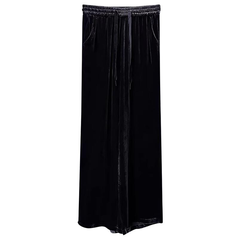 Han Meng Xuan 100% Mulberry Silk Velvet Wide-Leg Pants