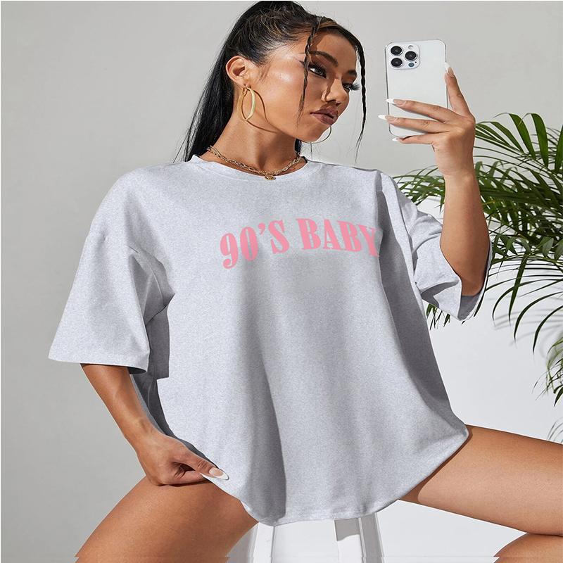 Pink Letters 90-talls babybomullstrykt dame-t-skjorte Individuelle daglige klær Original kreativitet-t-skjorter Nisje Uformelt t-skjorte