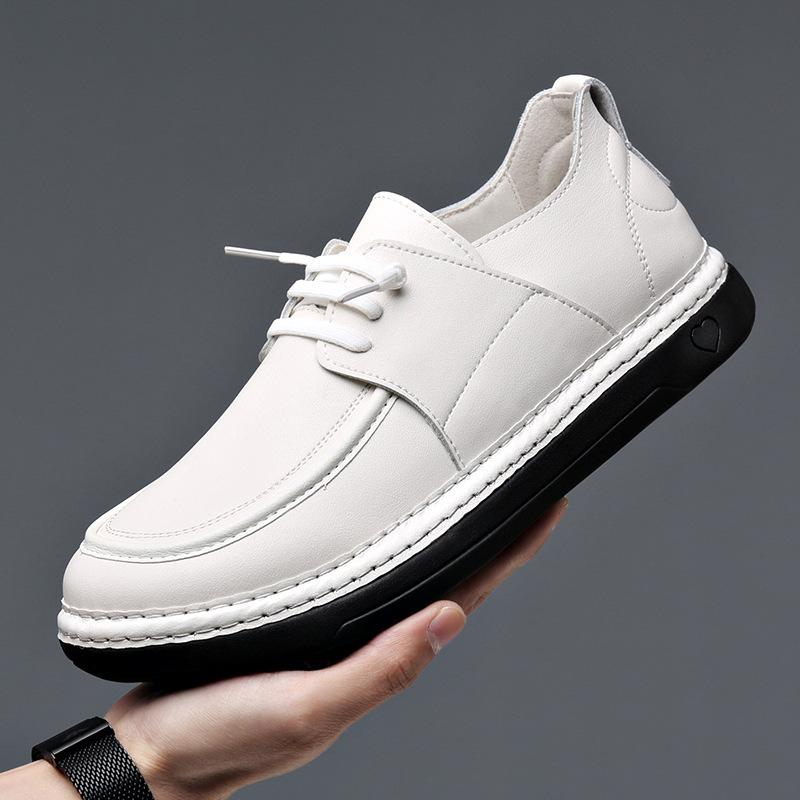 Fashion Spring Autumn Men's Casual Cow Leather White Shoes Fashion Korean Youth Fashion Big Head Men's Designer Shoes