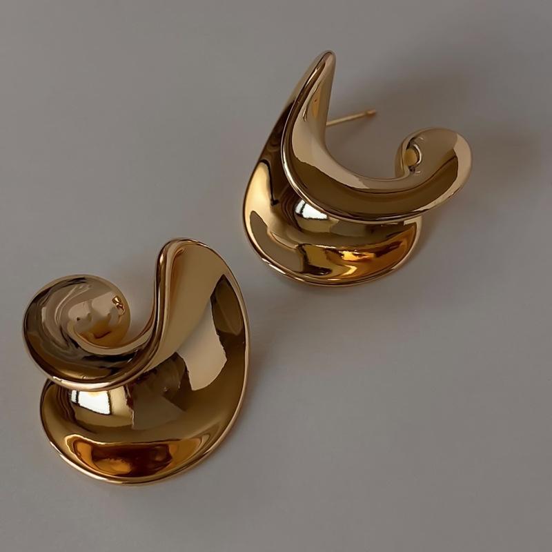 Vintage Irregular Metal Spiral Knot Stud Earrings for Women Exaggerated Unique Cool Earrings Luxury Jewelry Party Office Wear