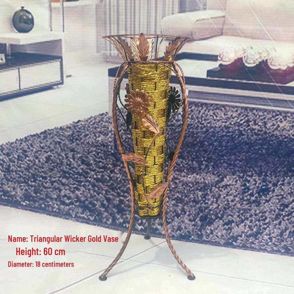 Nordic Large Resin Rattan Vase for Dried Flowers - Ceramic Look, Iron Art Floor Decoration.