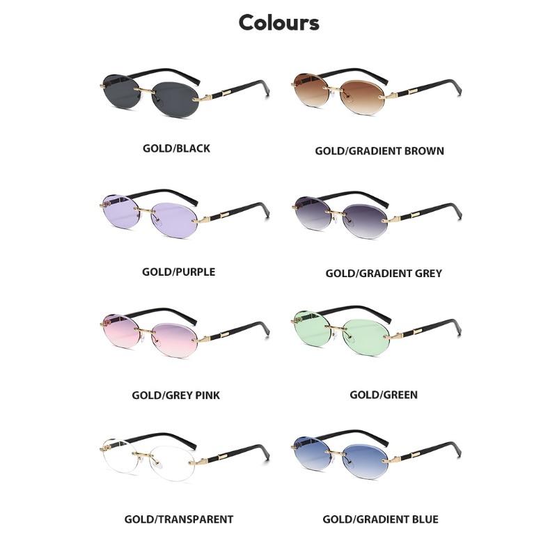 Personalized Oval Frame Sunglasses Women Men Retro Metal High-end Sun Glasses Luxuy Frameless Trimming Traveling UV400 Eyewear