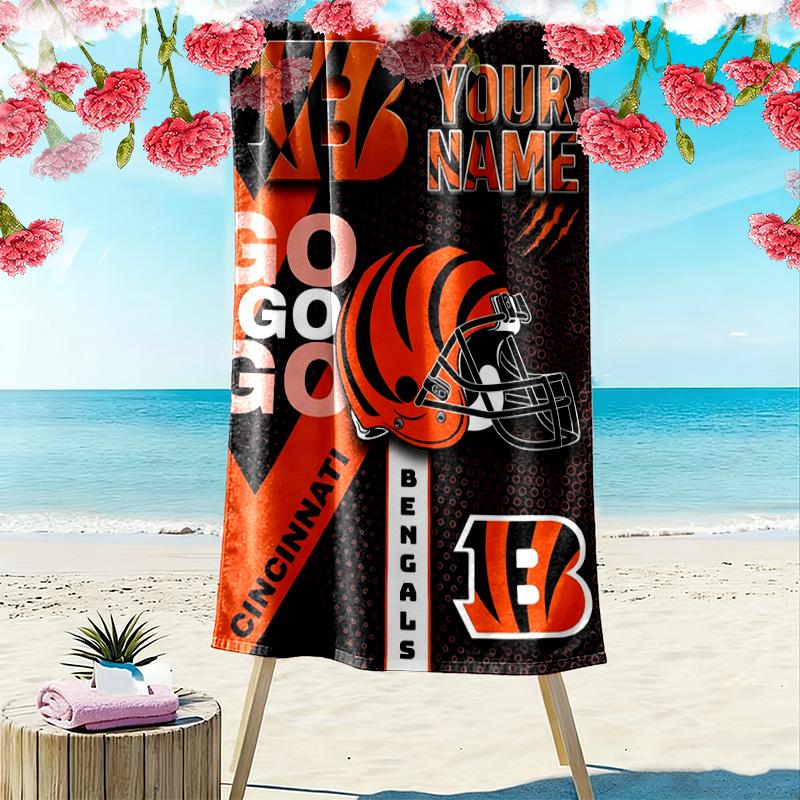 Name Custom Cincinnati Bengals Print Beach Towel, Large Soft Quick Dry Towel for Beach Camping Swimming
