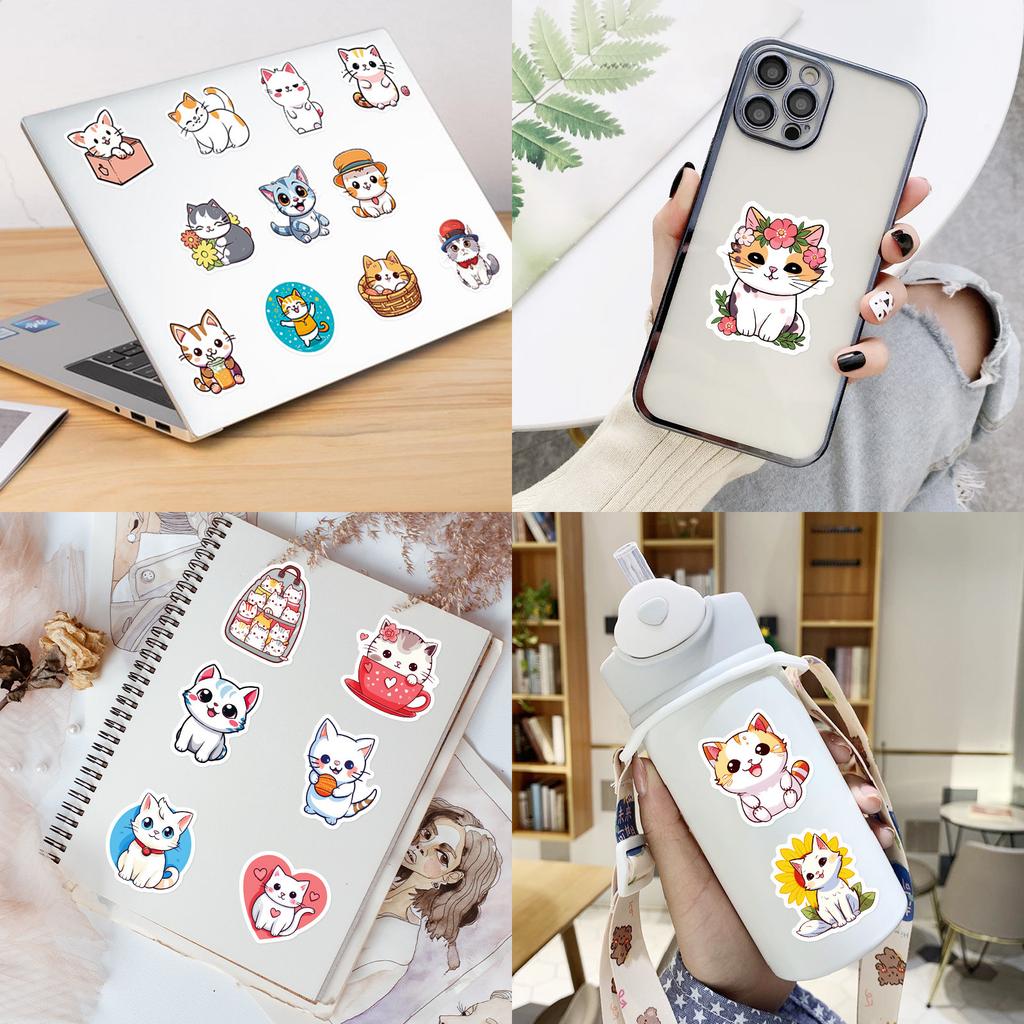 50PCS Cartoon Cute Bread Cat Stickers, Kawaii Japanese Korean Style Cat Head Decals for Girls DIY Decoration