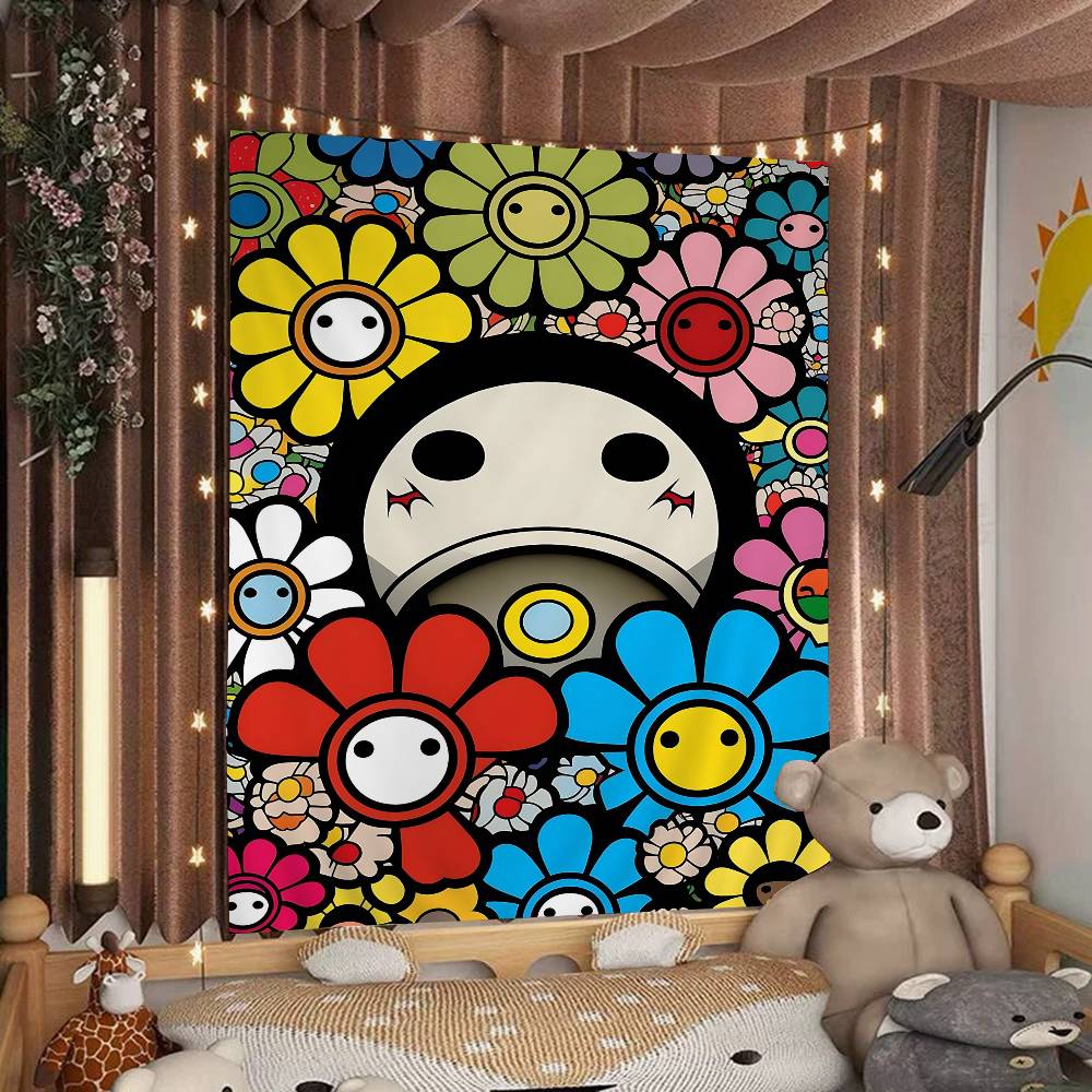 Cute TTakashi Flowers MMurakami Colorful Tapestry Wall Hanging Hanging Tarot Hippie Wall Rugs Dorm Wall Art Decor