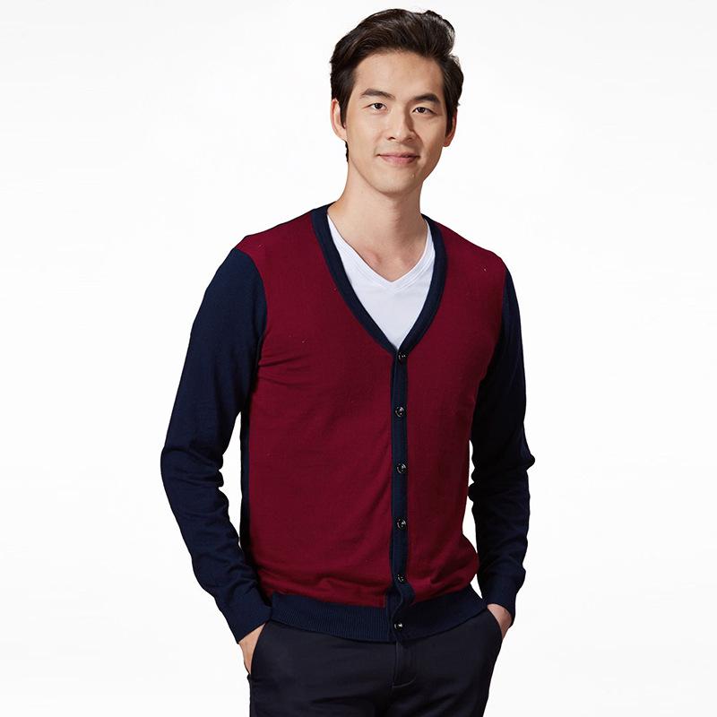 Goldbergh Men's Autumn Red Color Block Cardigan Sweater